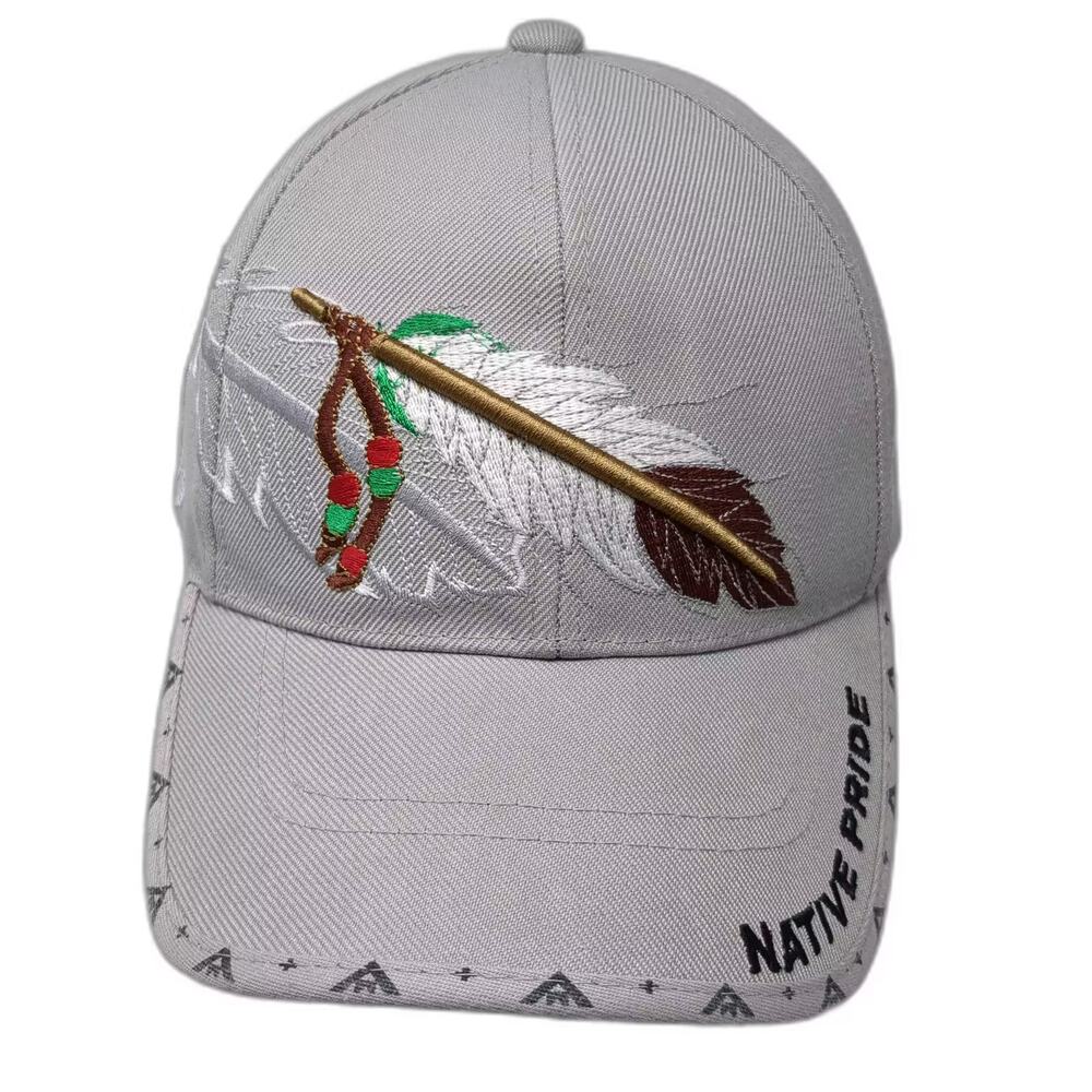 Santo Cap Baseball Cap Gray OS Native Pride Feather Embroidered Strapback Hat